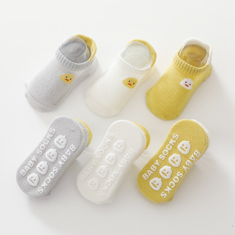 3 Pairs/Lot 0 To 5Yrs Baby Floor Socks Infant Boys Girls Cotton Anti-slips Newborn Boat Sock Cute Children Low Cut Kids Clothes: YELLOW / M 1-3Years