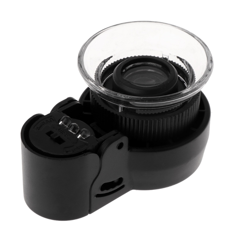 Adjustable Loupe Magnifier Jewelry Magnifying Glass 45X Loop LED Focus UV Light 3 x LR1130 Button Cell 21mm Lens Diameter