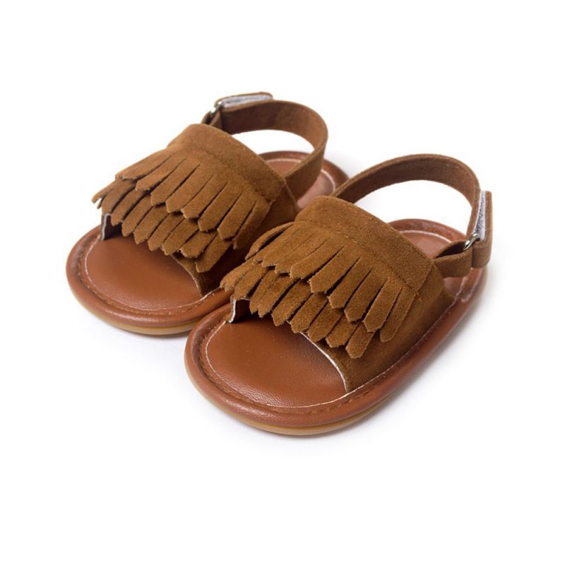 Sandalias informales con flecos de Pu para niña, de verano, de 0 a 18M: Caqui / S 1