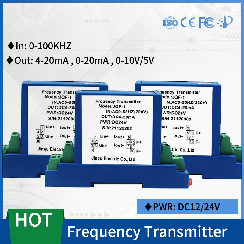 Frequency Transducer Transmitter 0-20mA Output Sensor 45Hz 55Hz 60Hz 0-100KHz Input DC24V Power Supply