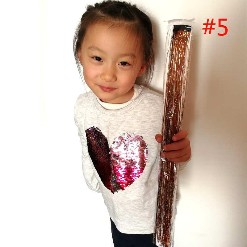 1pc fairy hair tinsel kit varmebestandig pack clip skinnende glitter hair extensions tilbehør til børn piger kvinder 13 farver 45cm: 1pc farve 5