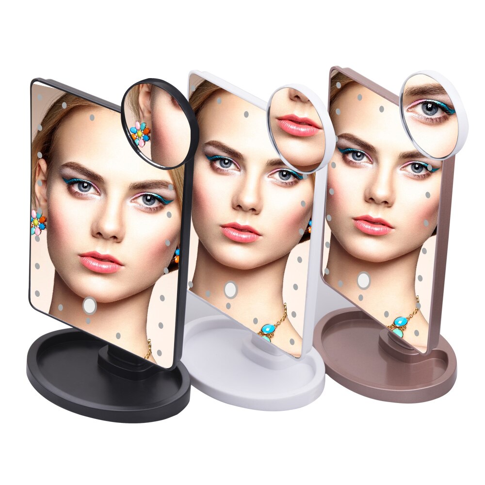 Illuminated Mirror Adjustable 10X Magnifier Makeup Mirror 16/22 LED Lights Touch Screen USB Or Batteries Use Tabletop Bright