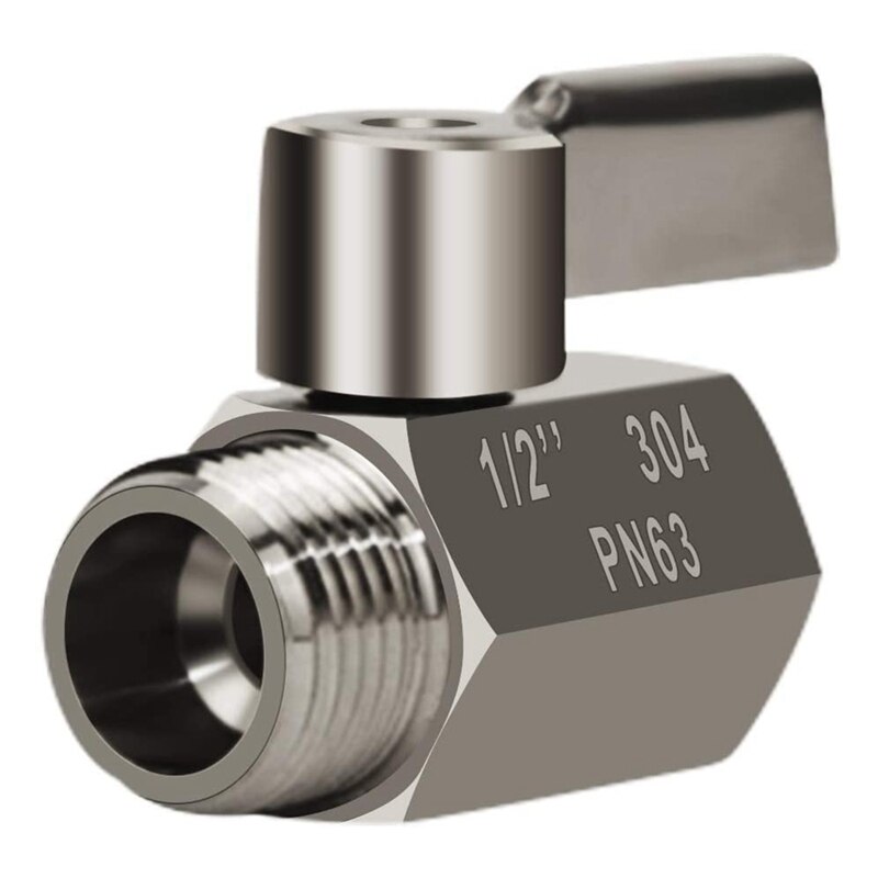 304 Stainless Steel Mini Ball Valve(1/2 Inch Female x Male) NPT Thread, Water Flow Regulator Head Control Valve