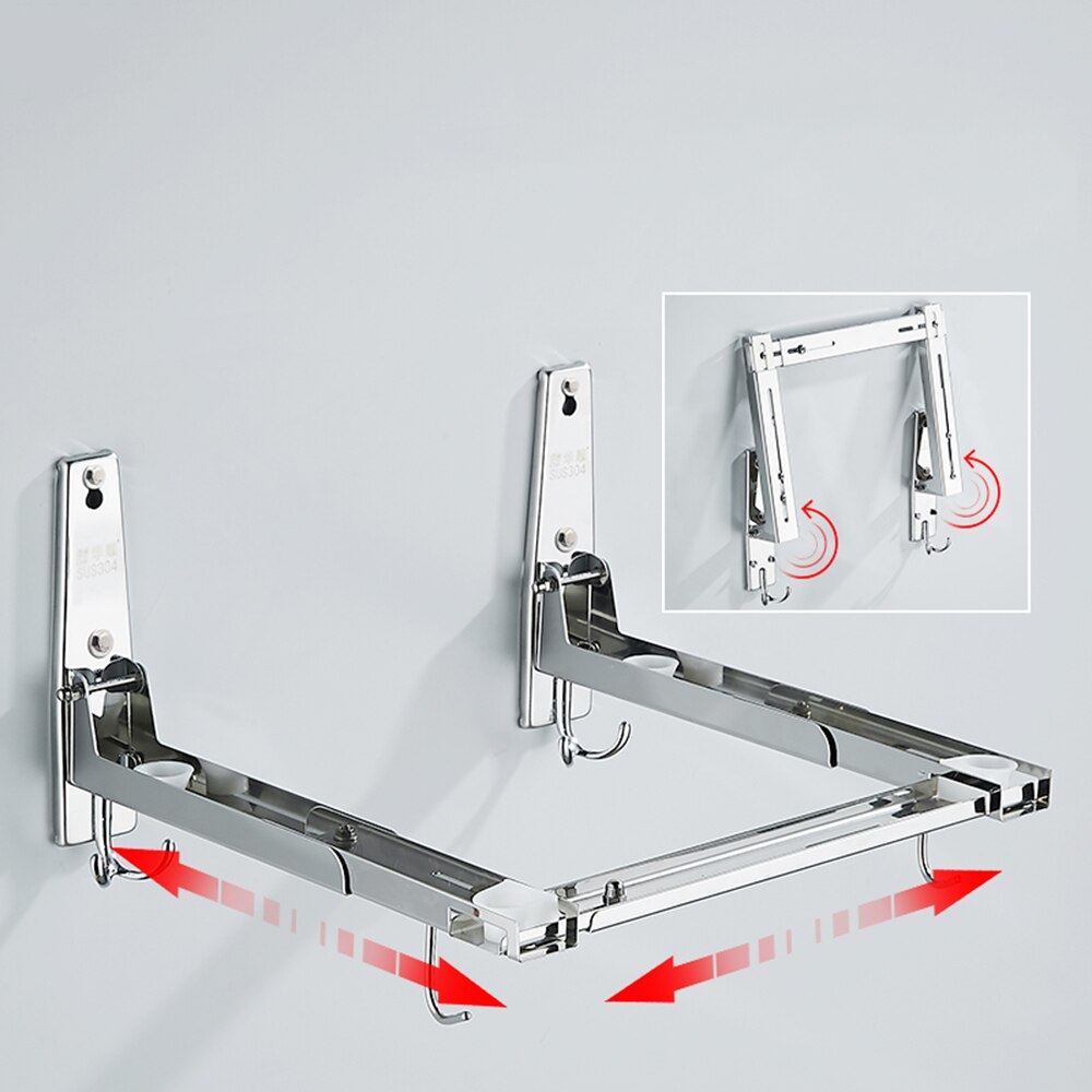 Stainless Steel Microwave Foldable Oven Shelf Rack Support Frame Stretch Adjustable Wall Mount Bracket Holder Kitchen Storage
