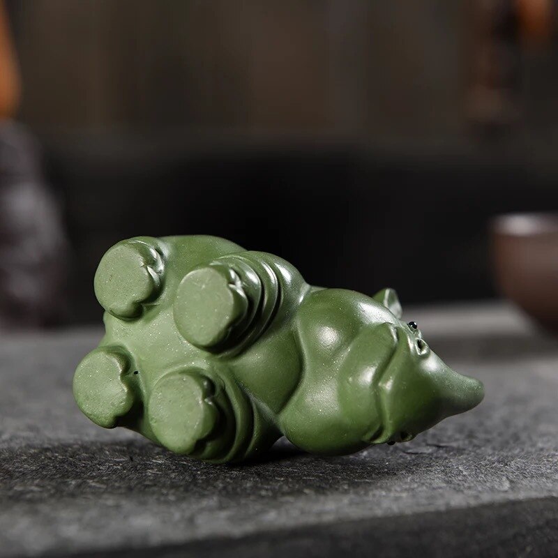 Tea Ornaments Rhino Purple Sand Green Mud Green Compact Decoration Tea Ornaments Tea Set Ceramic Tea Ceremony Tea Pet Yixing