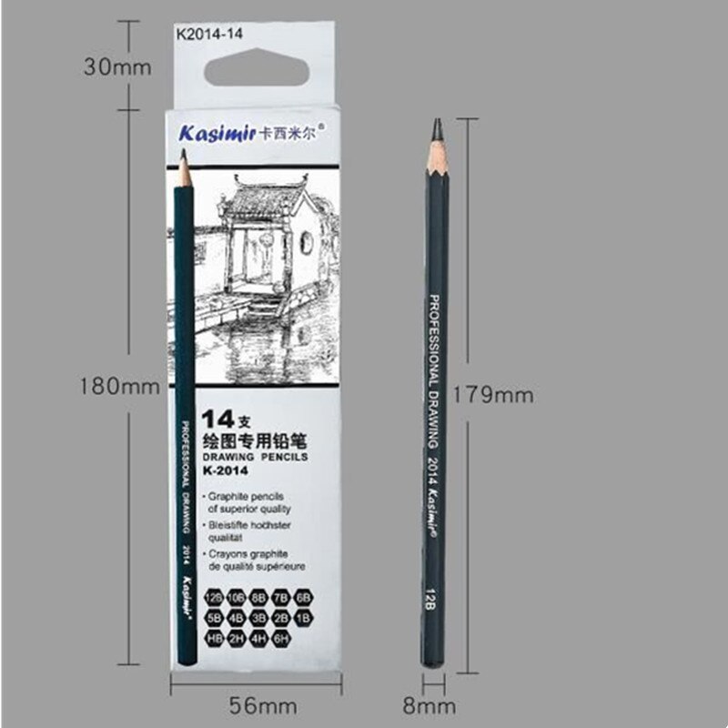 14 pcs/set Sketch Drawing Pencil Set HB 2B 6H 4H 2H 3B 4B 5B 6B 10B 12B 1B Painting Pencils Stationery Supplies