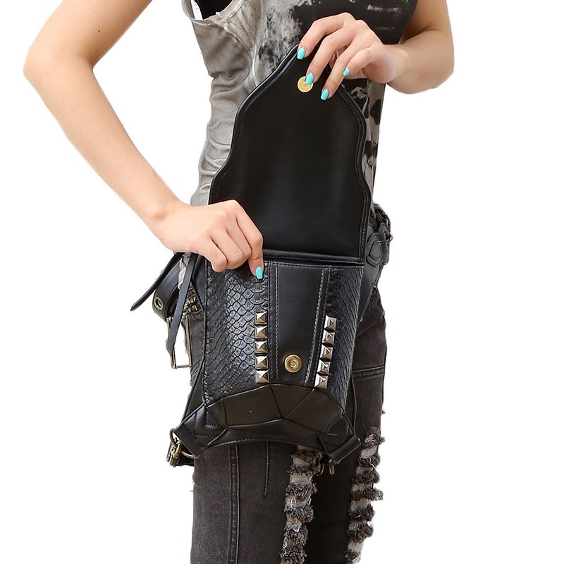 Staal Master Punk Vrouwelijke Retro Rock Schoudertas Mini Telefoons Been Tas Mannen En Vrouwen Messenger Schouder Taille Bag