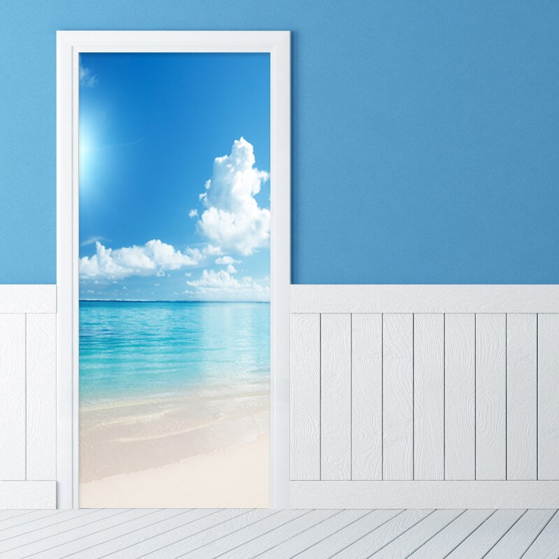 Cielo blu E Nuvole Bianche Paesaggio Adesivo Porta 3D Semplice Complementi Arredo Casa Della Parete Carta Da Parati Murale Porta del Soggiorno Decalcomanie Adesivi 3 D