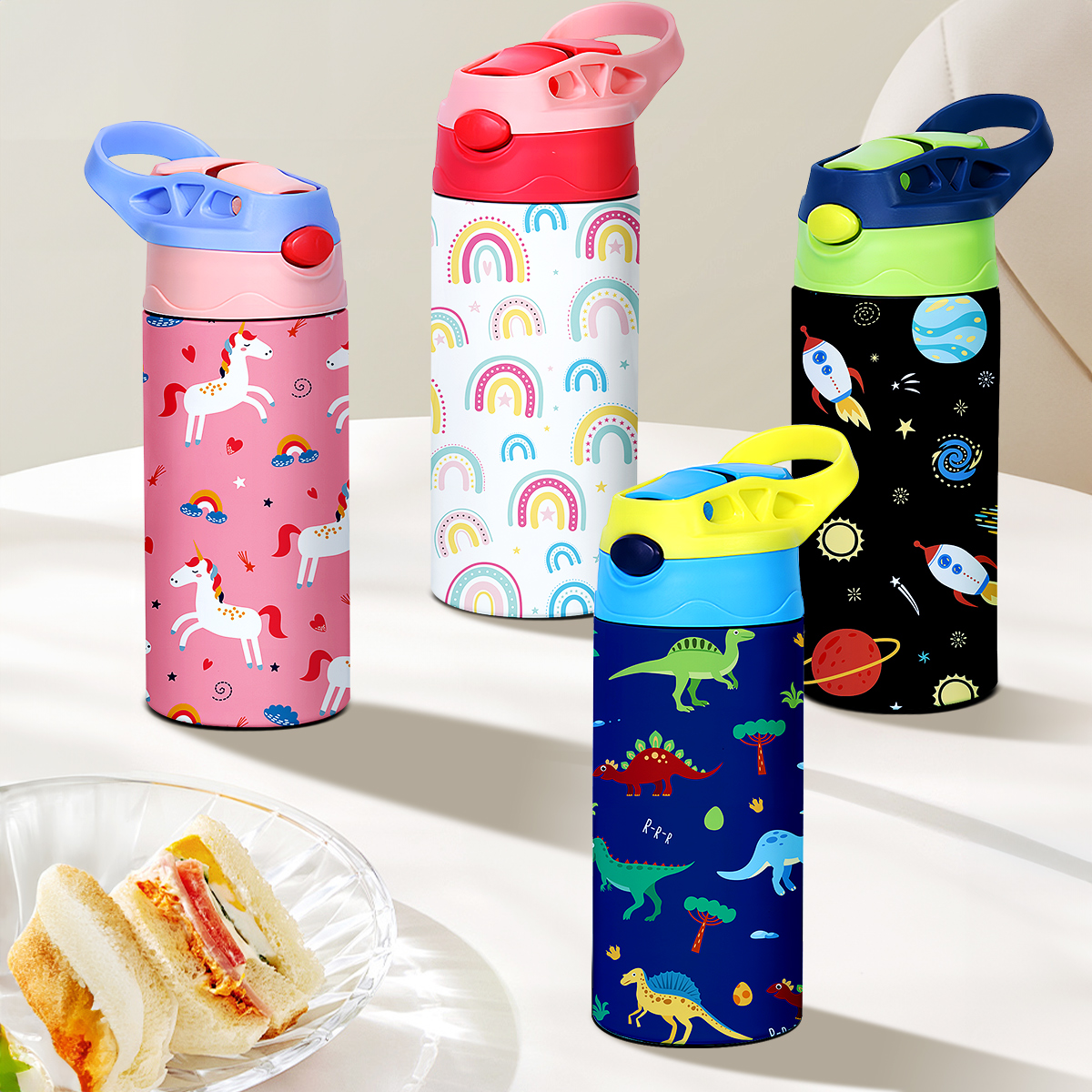 Tasse Thermos à motif de dessin animé de 12OZ/350ml, bouteille isolée en acier inoxydable, bouilloire Thermos pour enfants, tasse portative d'extérieur