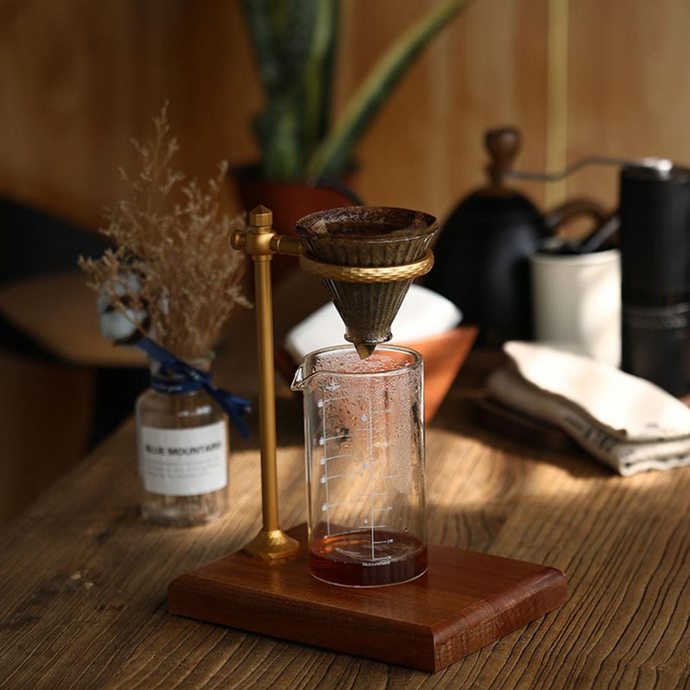 Colador de café de aleación de aluminio de larga duración, soporte excelente para gotero de café con Base de madera, altura ajustable