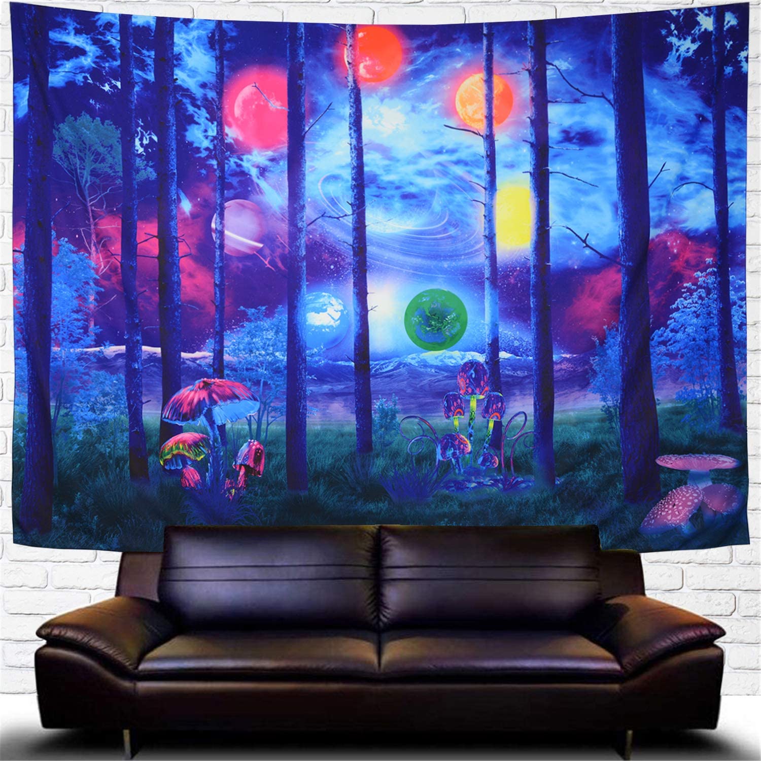 Psychodeliczny las natura planeta góra błękitne niebo Trippy grzyb gobelin joga medytacja ściany wiszące robić sypialni