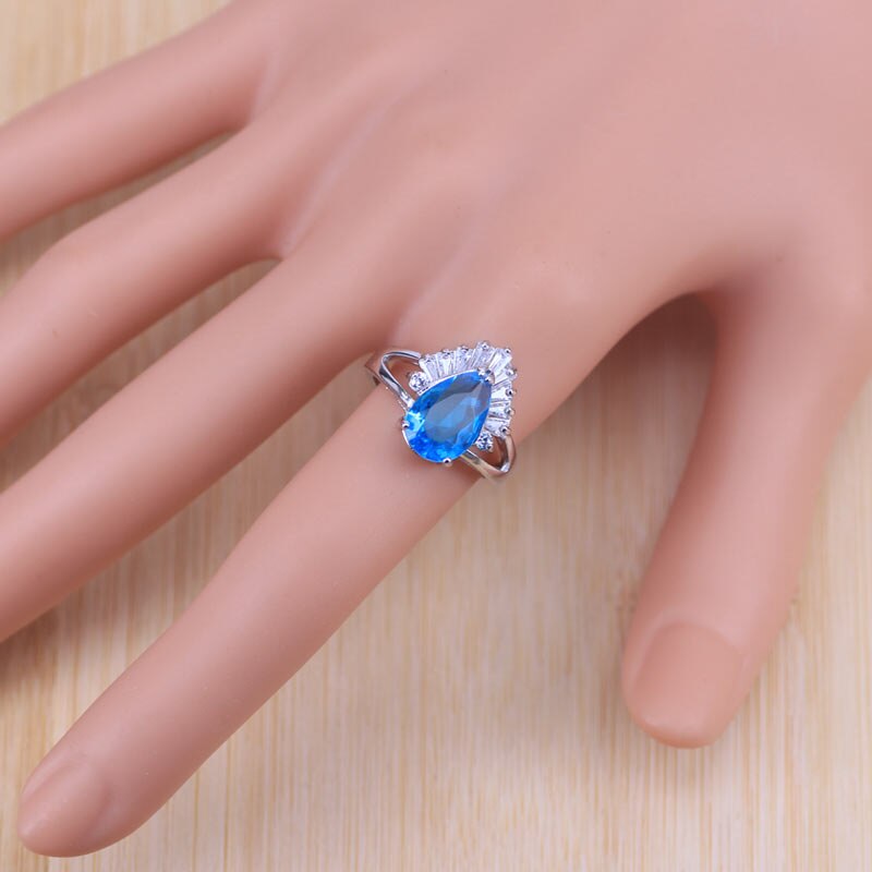 Risenj beaucoup de couleurs goutte d'eau carré blanc cubique zicon couleur argent bijoux boucles d'oreilles anneau collier ensemble pour les femmes