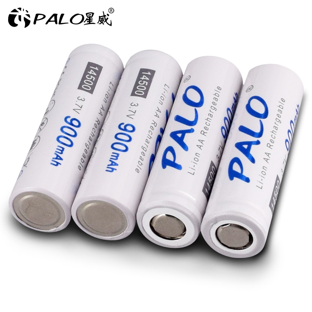 PALO 4PCS 14500 900mah 3.7v Li ion Lithium Rechargeable battery for Flashlight