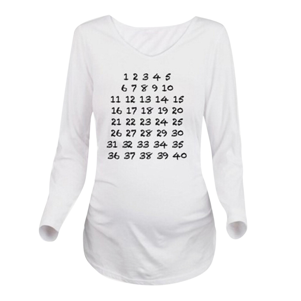 Halloween à manches longues maternité enceinte impression numérique hauts chemise de grossesse Blouse de maternité vêtements de maternité Ropa maternel: WHITE / L