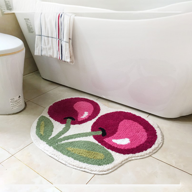 Alfombra de Tufting de cereza para puerta, alfombrilla suave y gruesa, esponjosa, absorbente para baño, inodoro, cocina, entrada, alfombrilla para pies