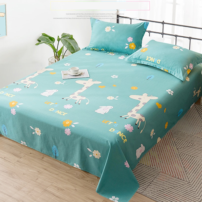100% couverture de lit en coton roi reine taille mignon dessin animé cerf rose vert enfants drap plat pur coton literie simple drap de lit JF001