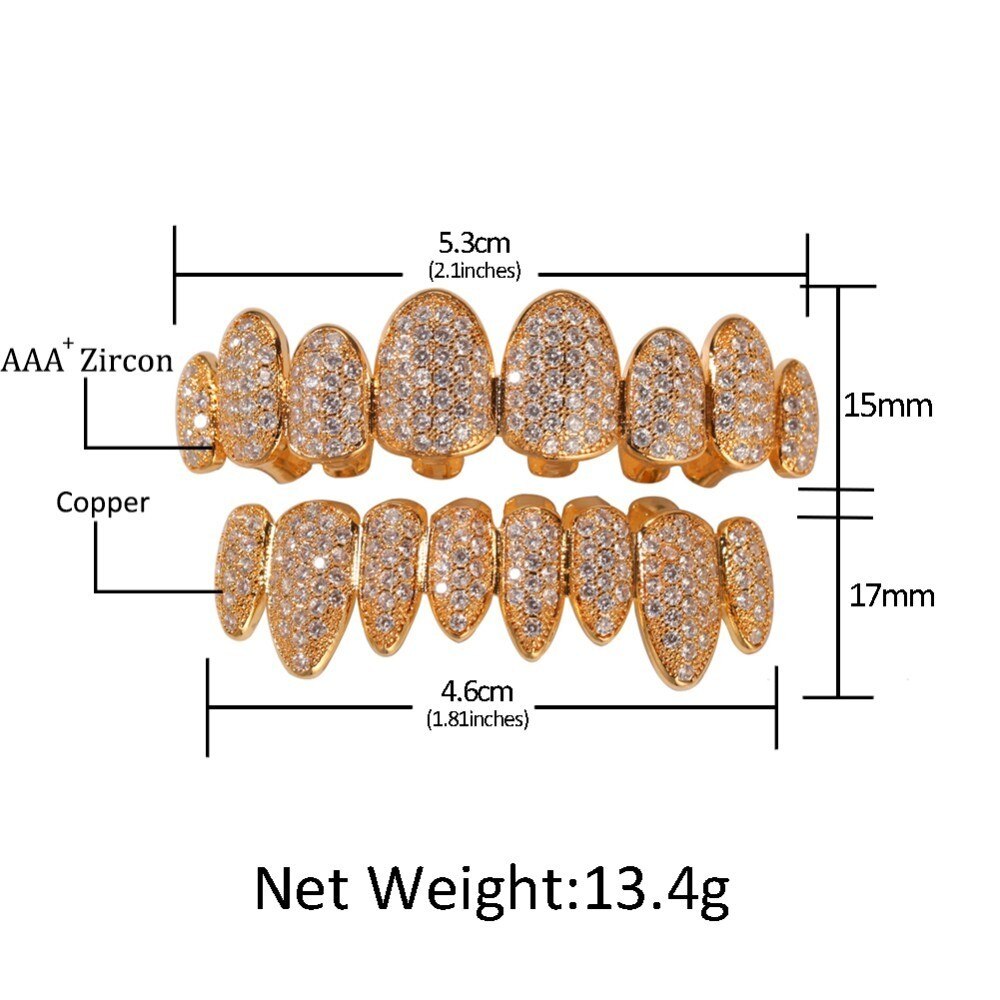 Uwin Zirconia Grills Set Zilver Kleur Tanden Grills Hiphop Halloween Iced Out Top &amp; Bottom Dental Grills Body Sieraden
