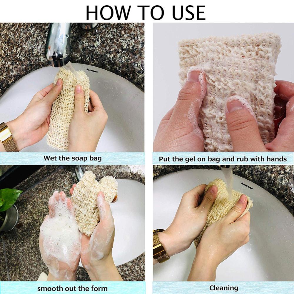 Soap Bags for Shower 12 Pack Natural Ramie Soap Saver Pouch Homemade Soap Mesh Bag with Drawstring