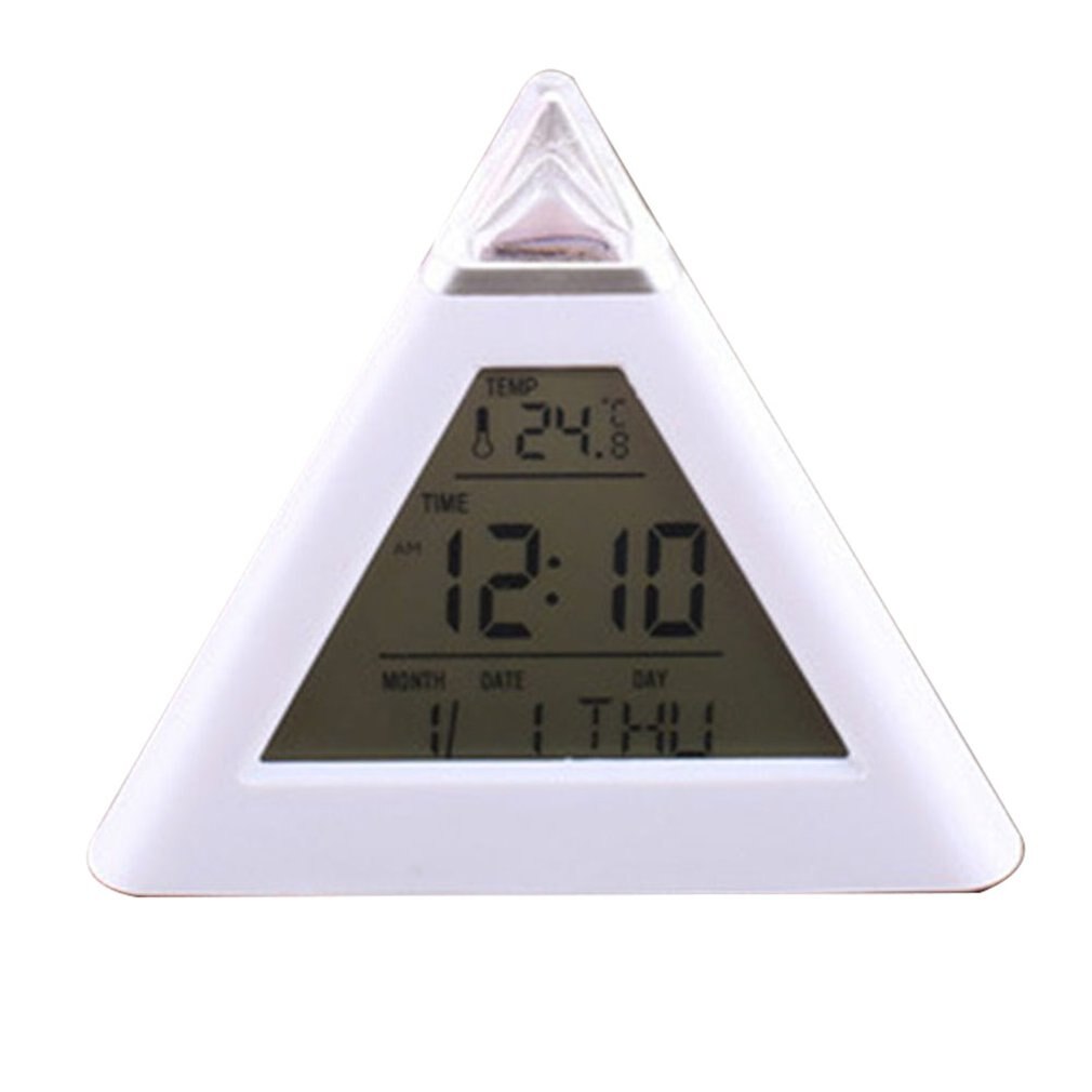 Driehoekige kleurrijke wekker piramide led driehoekige klok snooze-functie temperatuurweergave wekker