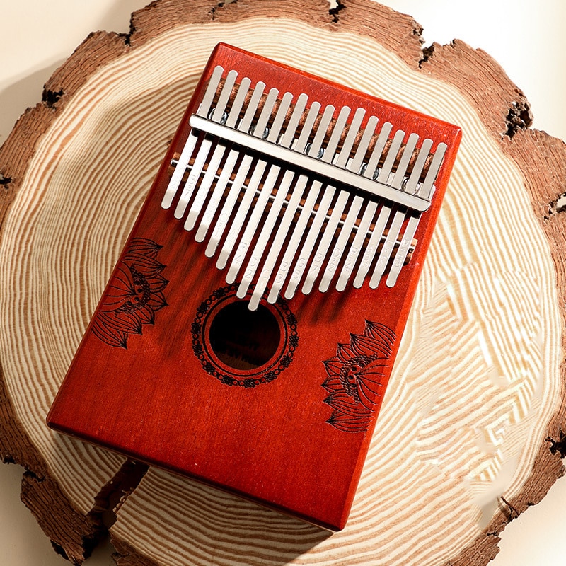 Kalimba 17 Key Thumb Piano Solid Wood Portable Keyboard Instrument Mahogany Wooden African Kalimba Finger Piano: lotus red