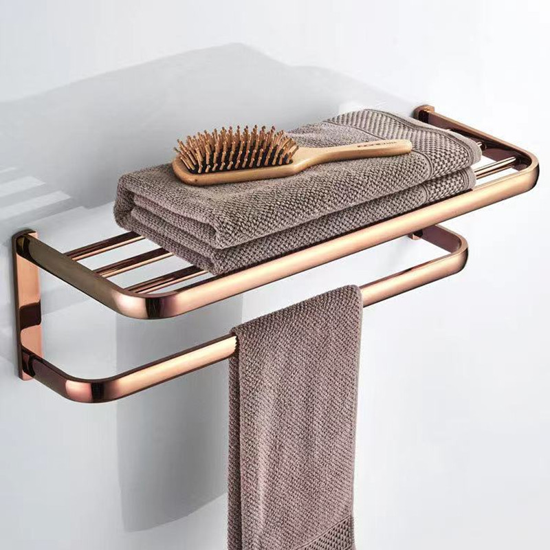 Biggers-Juego de accesorios de baño de cobre rosa de lujo, soporte de papel, barra de toalla, jabonera, soporte para vaso,