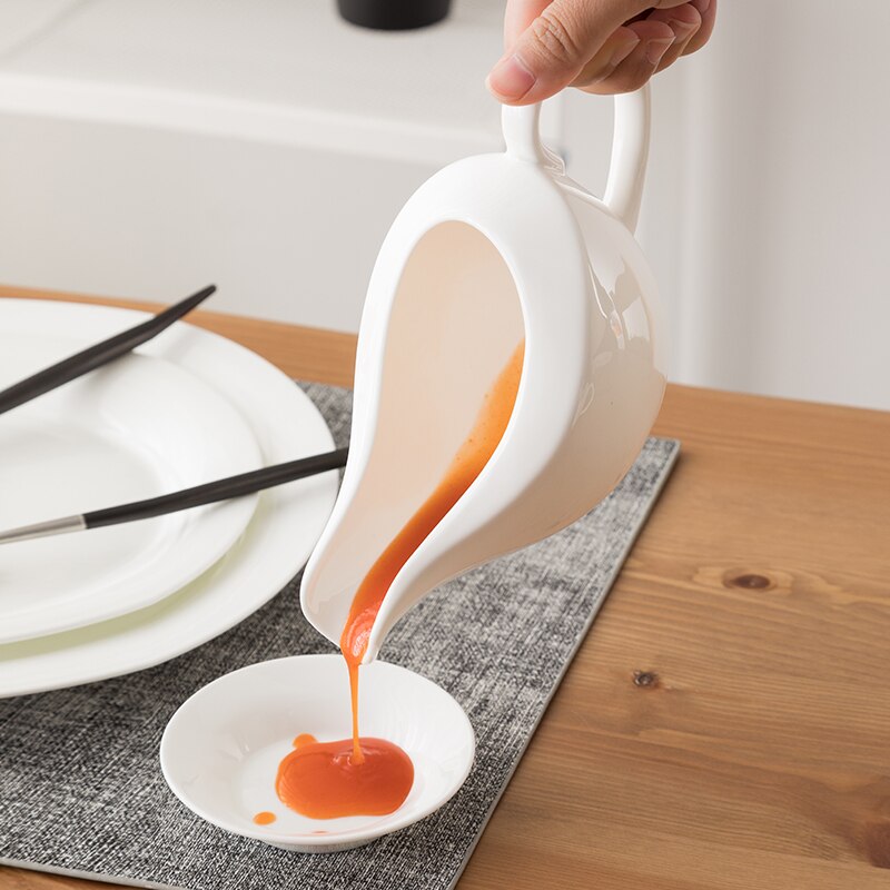 Cubeta de salsa de cerámica blanca pura, vajilla occidental para salsa para carne, bote, olla de cocina, hueso, china, jarra de leche, jarra de leche, taza de miel
