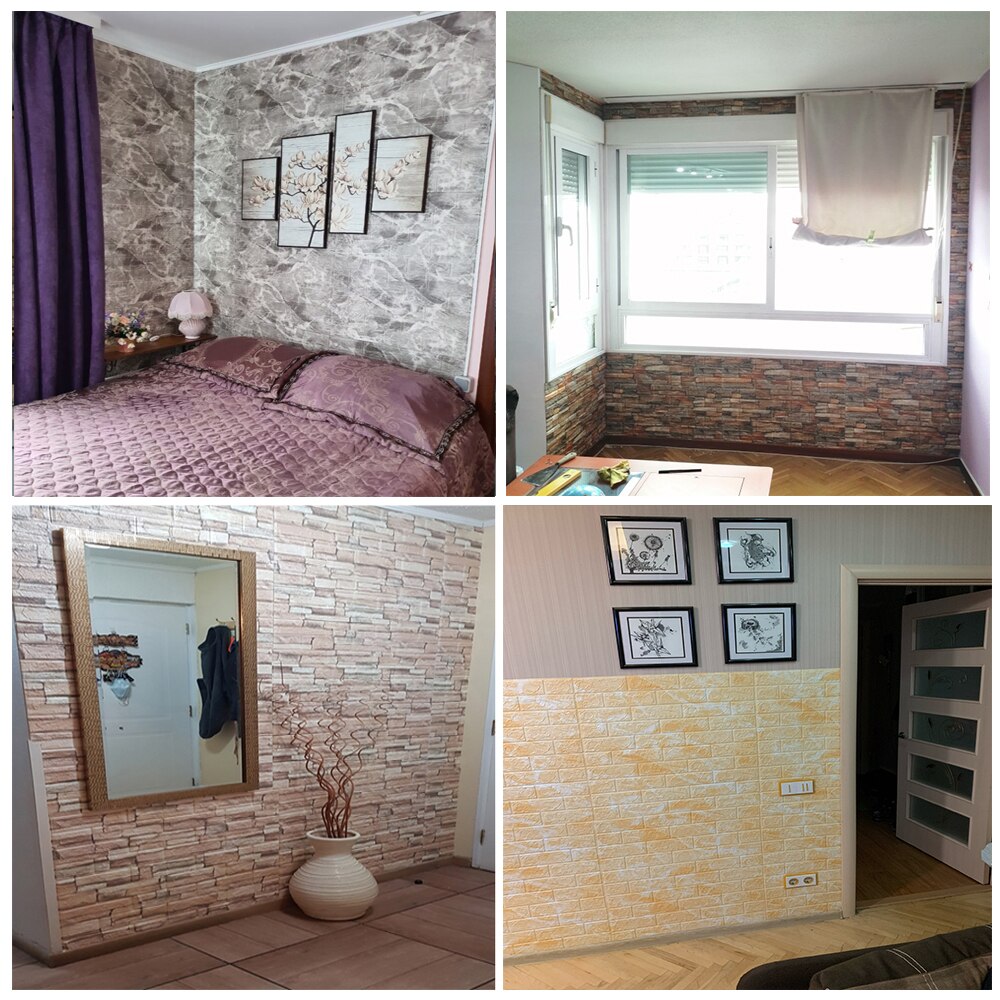 10pcs 3D Wall Stickers Self Adhesive Foam Wallpaper Home Decor Living Room Bedroom House Decoration Bathroom Soft Wall Panels