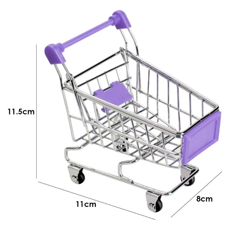 Supermarkt Handcart Trolley Mini Winkelwagen Desktop Decor Opslag Speelgoed Voor Kid Poppenhuis Meubels Accessoires: Paars