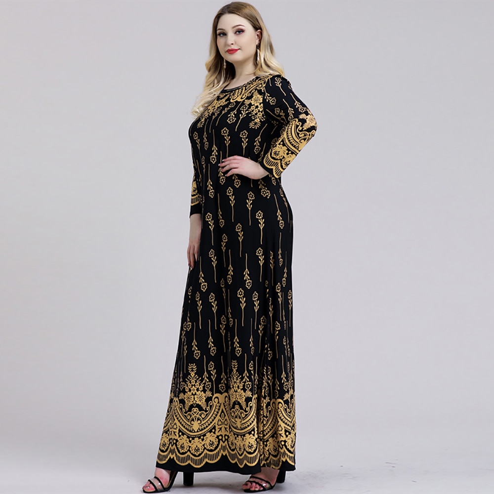 5XL grande taille Abaya robe musulmane femmes automne hiver à manches longues rétro imprimé Floral Maxi longue robe turque vêtements islamiques