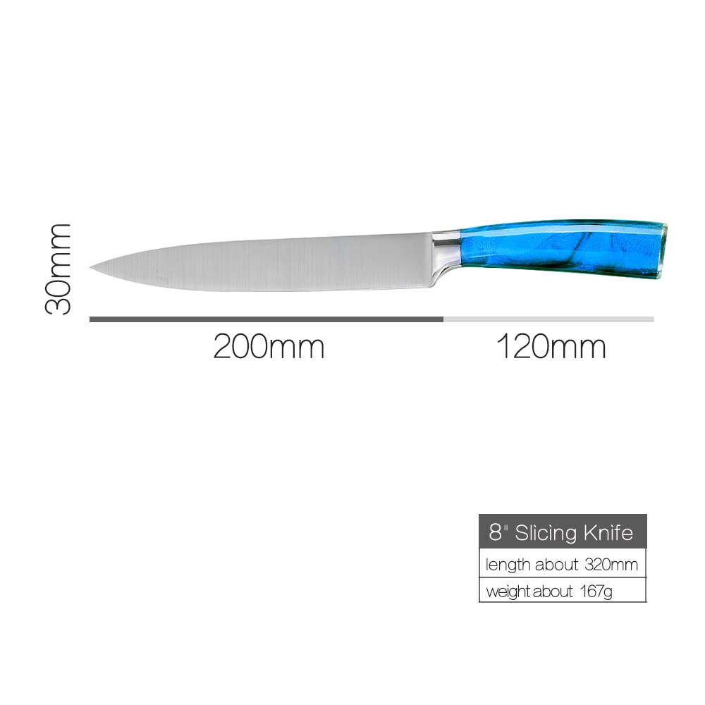 Xyj Japanse Chef Messen Rvs Keukenmessen Set Sharp Non-stick Uitbenen Cleaver Santoku Brood Snijden Messen Gereedschap: 8 inch Slicing Knife