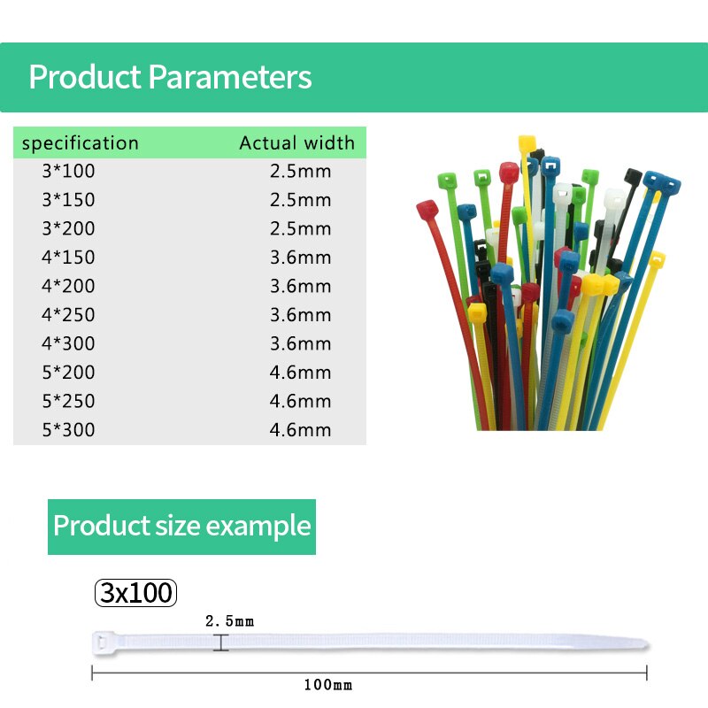 100 st/ självlåsande plast nylon tråd kabel zip ties mix kabel trådar fäst loop kabel olika specifikationer