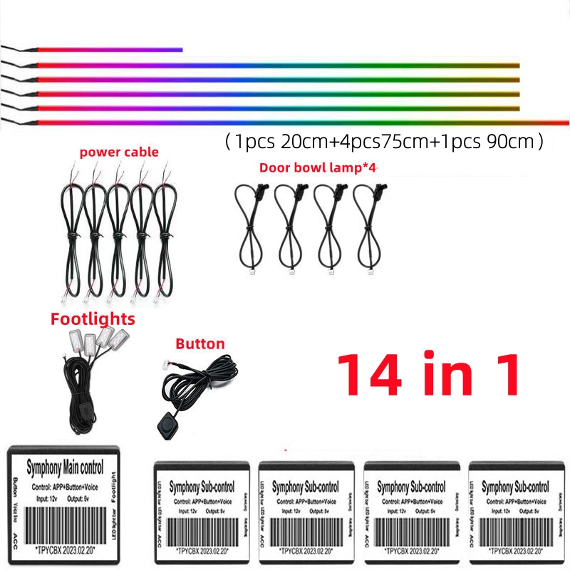 Full Color Streamer Car Ambient Lights RGB 64 Color Universal LED Interior Hidden Acrylic Strip Symphony Atmosphere Lamp 18 in 1