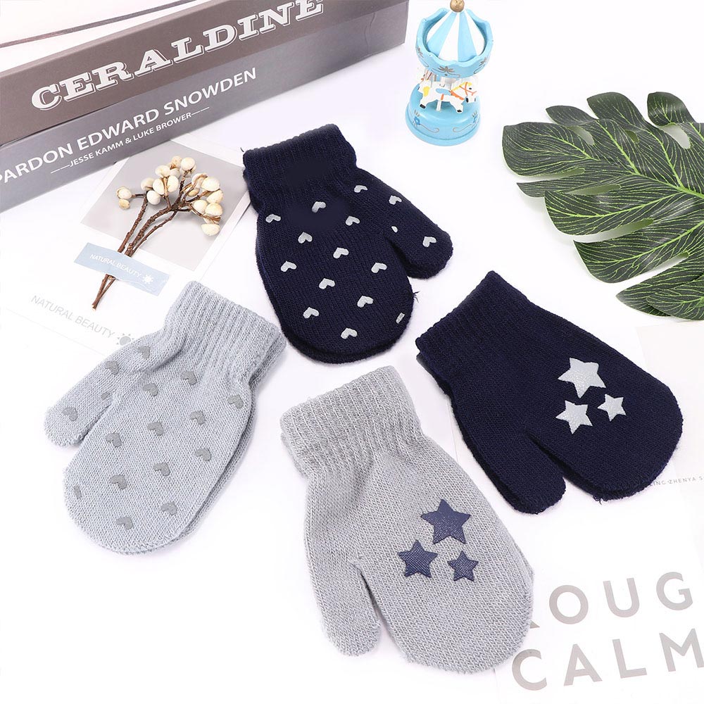 1 Pair Kids Mitten Cute Children Winter Knitted Gloves For Boys Girl Dot Star Heart Pattern Fingerling Soft Warm Mittens