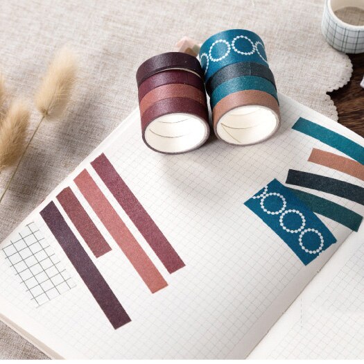 10 Rolls Retro Pure Color Masking Tape Sticker Forest Color Collage Junk Journal Material Deco Washi Tape Set DIY Scrapbooking: Cone