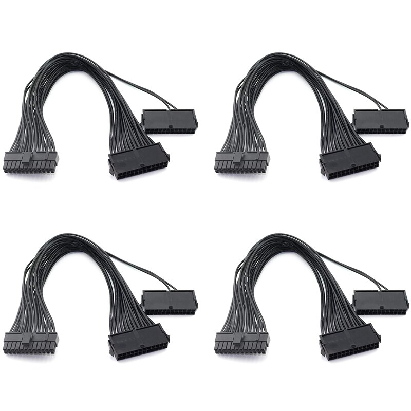 4 Stuks Sata Kabels, Dual Psu Voeding 24-Pin Adapter Kabel Voor Atx Moederbord 18AWG - 1FT