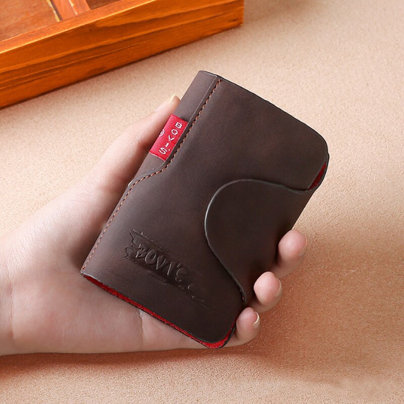 KUDIAN BEAR Leather Business Card Holder Credit Card Cover Bags Hasp Card Organizer Women Men Tarjetero BIH003 PM49: Dark Coffee