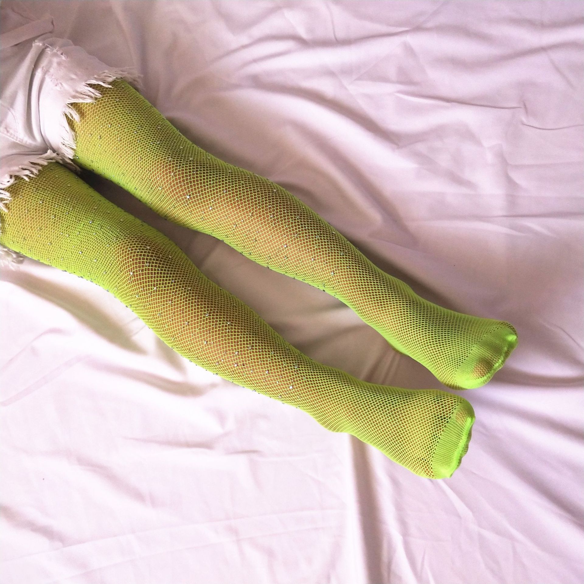 Bas en filet en maille pour filles | Collants scintillants ajourés, pour filles de 7 à 16 ans: Fluorescent yellow