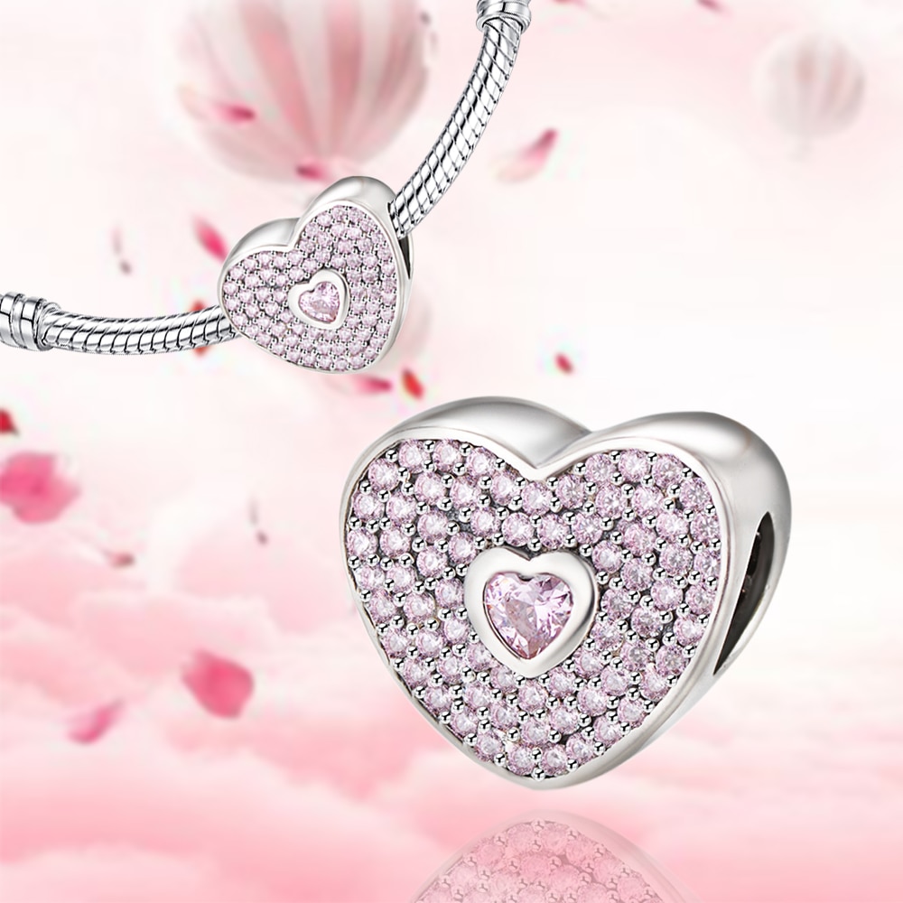 2020 zawieszka z cyrkonią w kształcie serca 925 szterling srebro dopasowanie 925 oryginalna bransoletka uroki DIY tworzenia biżuterii Nowy moda