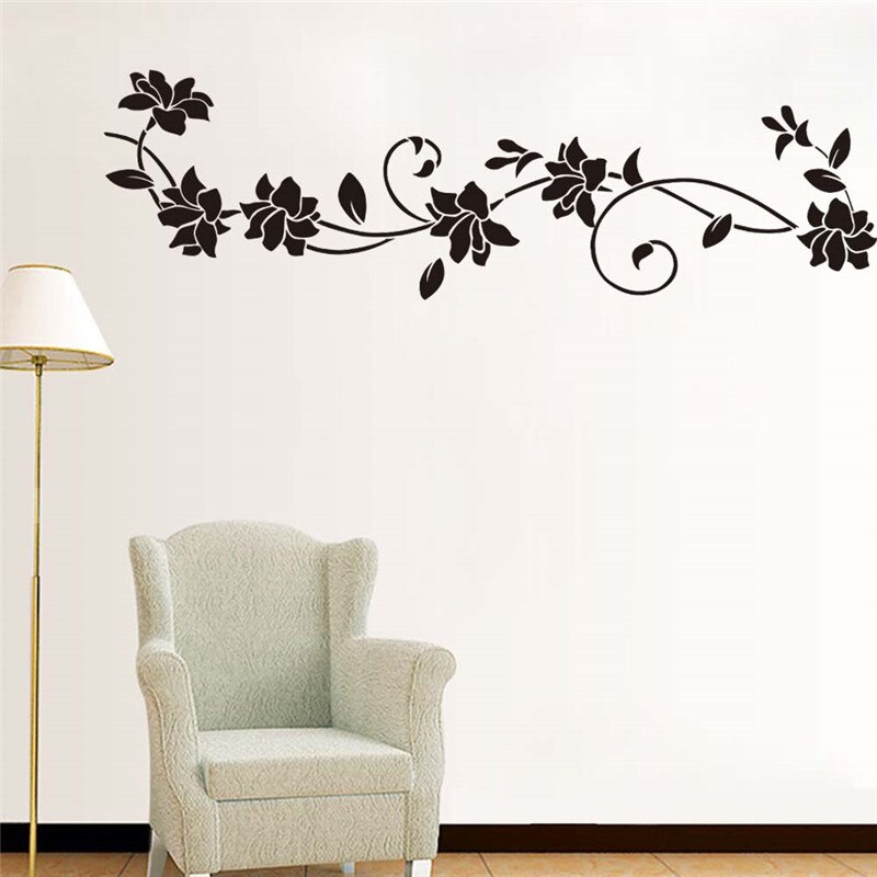 Pegatinas de vinilo de flor negra para pared, calcomanías de arte Mural para decoración del hogar, frigorífico, ventana, armario, sala de estar