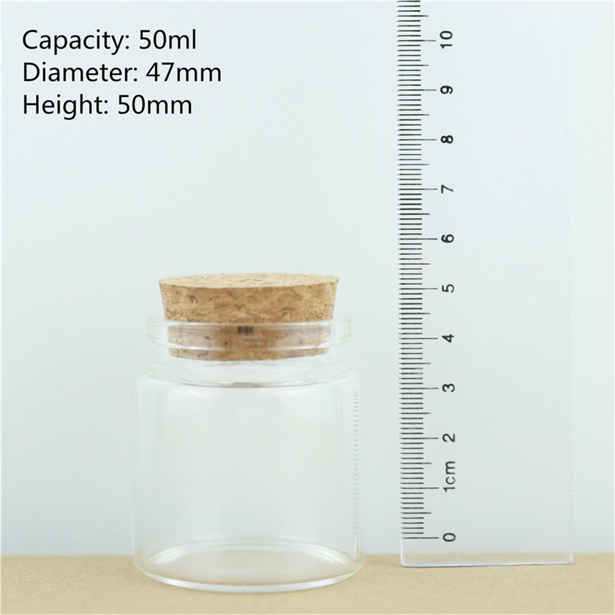 24PCS/lot 47mm Diameter Cork Glass Bottles Spice Jars Candy Storage Jars Vials Stopper Transparent Glass Bottle DIY Container
