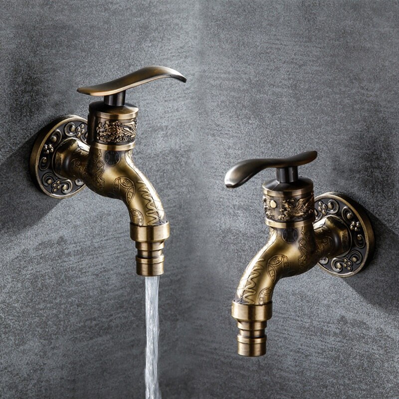 Wall Mount Faucet Antique Dragon Carved Retro Tap Decorative Outdoor Garden Faucet Washing Machine Taps