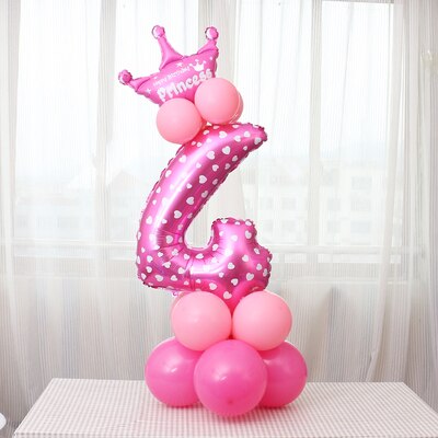 17 Stks/set 32 Inch Regenboog Nummer Folie Ballonnen Crown Digitale Helium Ballon Bruiloft Decoratie Verjaardag Feestartikelen: Solid color Pink 4