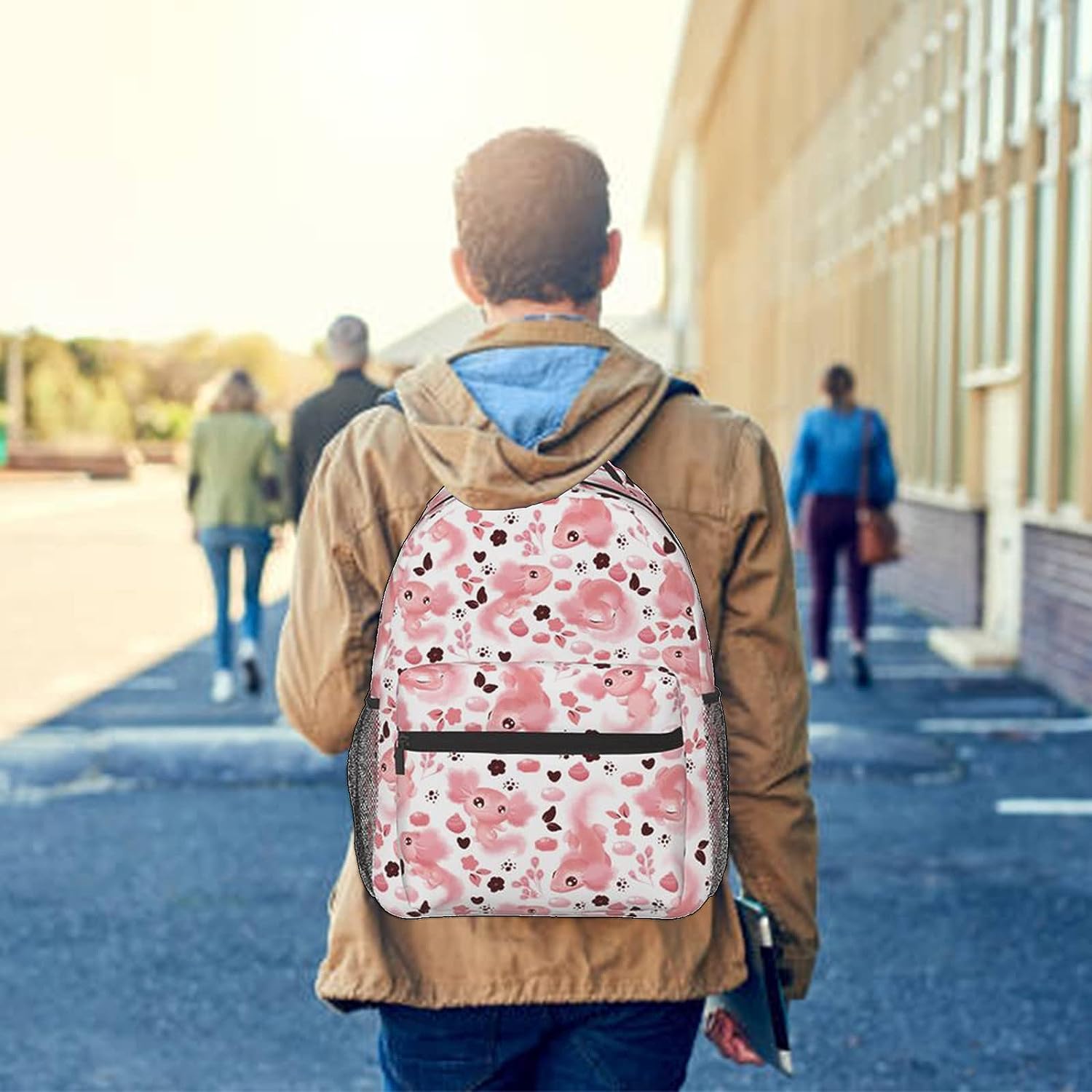Cute Axolotl Backpack Laptop Backpack Lightweight Backpack Casual Daypack With Adjustable Straps.Cute Pink Axolotl