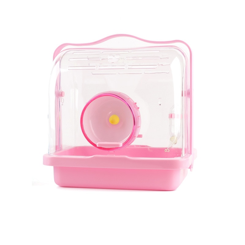 Esquilo transparente de plástico em gaiola para viagens, 27*20.3*28.2cm, esquilo ouriço, casa de viagem, portátil com caixa carregadora de animais de estimação pequena, 1 peça: pink