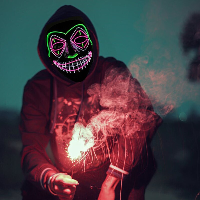 2022 neon LED V-shaped blood joker mask cosplay clown face sparkling on the Halloween Carnival party