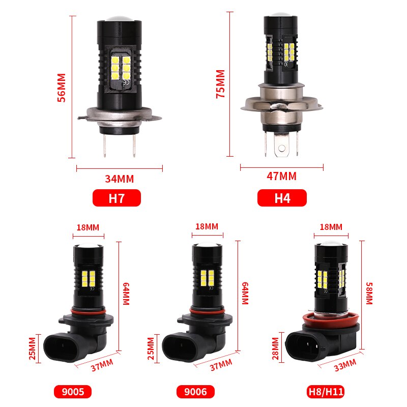 2 stücke Auto LED Lampe Foglight H4 H7 H8/H11 9005 9006 Weiß Farbe hoch Energie 21W Nebel lichter Für Auto Auto Helle Vorderseite Nebel Lampen 12V