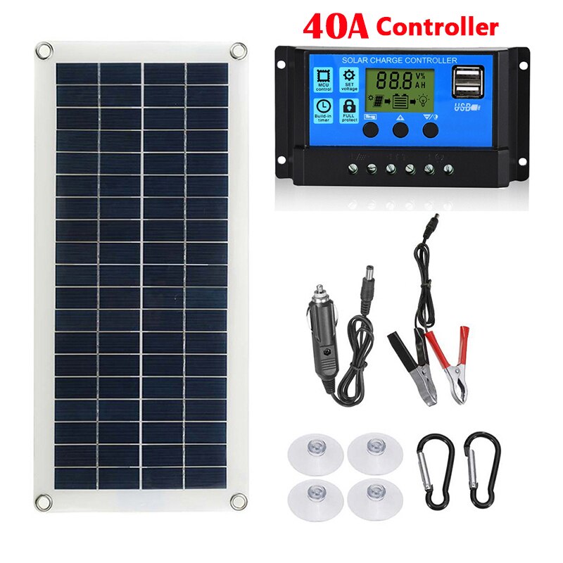 300w kit de painel solar completa dupla 18v usb 60a controlador gerador solar portátil para a energia móvel relógio telefone carregador bateria: 10W-40A Controller