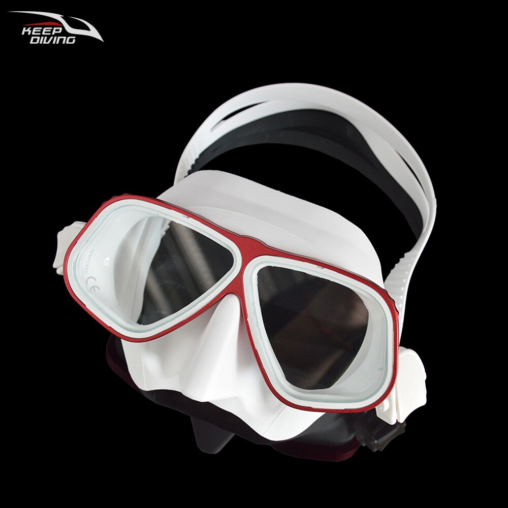 Gratis Duikbril Ultra Low Volume Snorkelen Bril Kleur Aluminium Frame Duikbril Voor Scuba Dive: White red