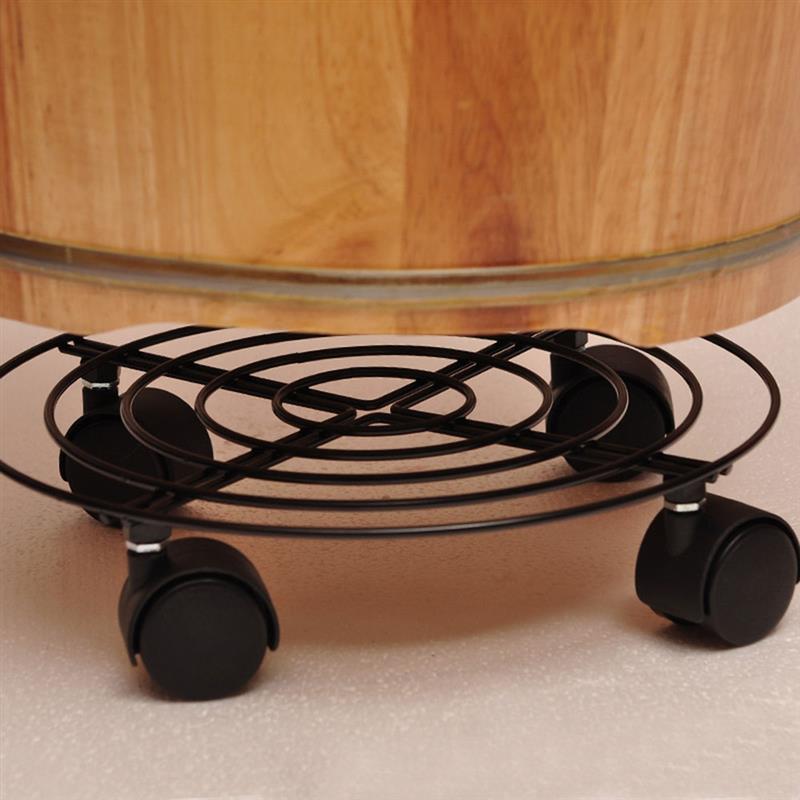 Moveable Pot Bracket Black Metal Hollow Pot Mover With Four Wheels Moveable Pot Stand Holder Pot Trolley Mover For Home Balcony