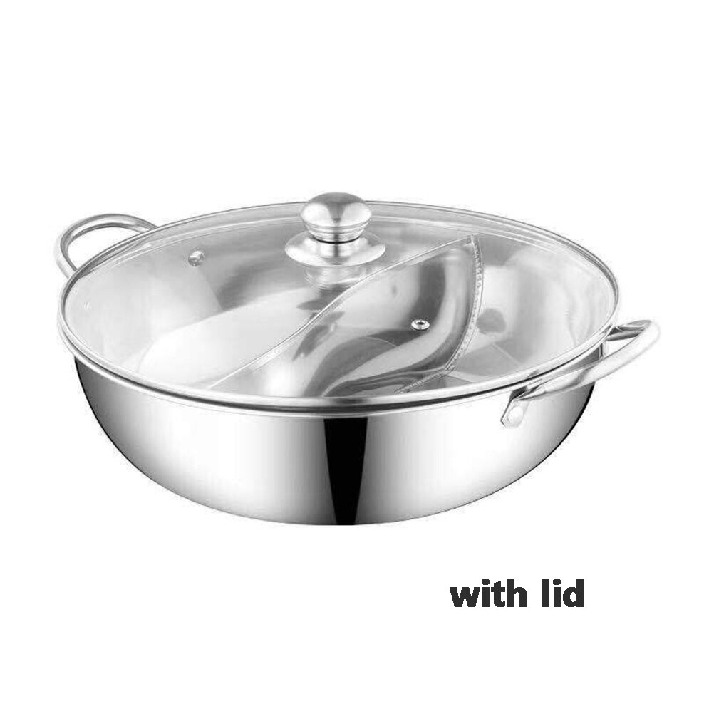 Stainless Steel Pot Hotpot Induction Cooker Gas Stove Compatible Pot Kitchen Cookware Soup Cooking Pot Twin Mandarin Duck Pot: with lid / 34cm